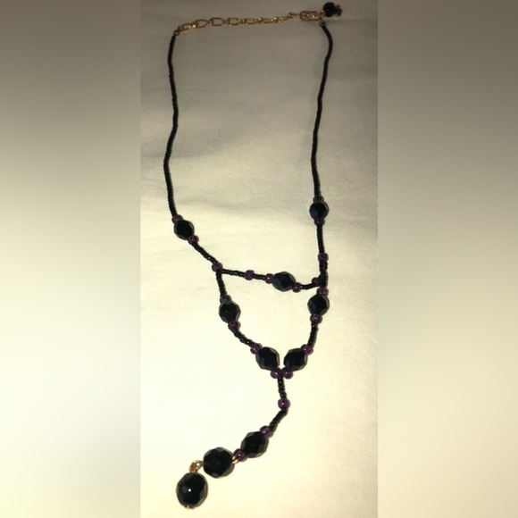 Handcrafted Black & Purple Crystal Bead 18” Necklace - Picture 5 of 14